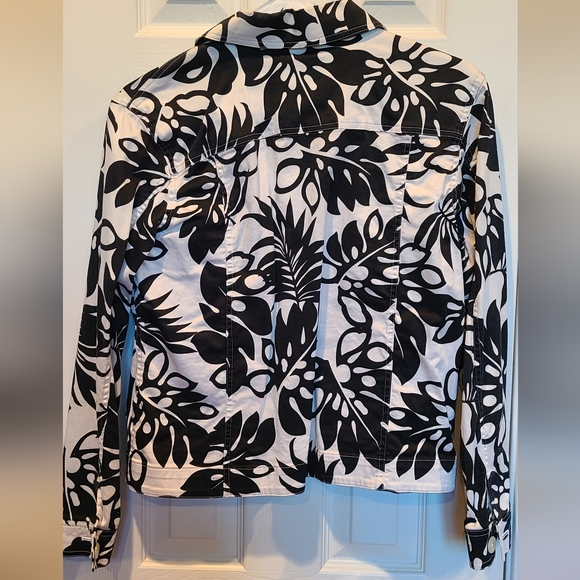 Coldwater Creek Denim jacket black white tropical stretch M - Picture 4 of 6